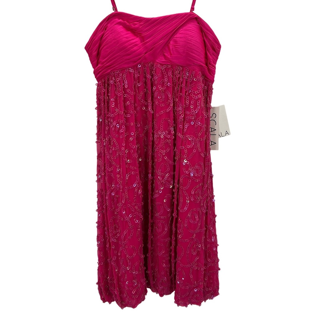 NWT SCALA‎ Pink Sequin Silk Strapless Cocktail Bubble Party Mini Dress Sz 2 READ